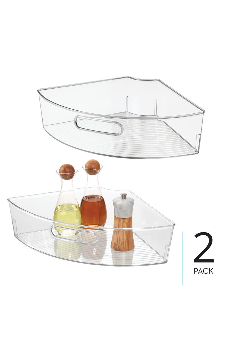 iDesign Lazy Susan 1/4 Wedge Bin with Handle, Set of 2, Clear, Made in USA, Alternate, color, Clear