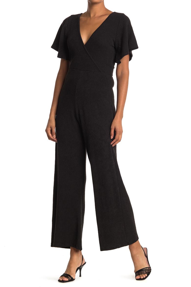 Ribbed Knit Tie Back Jumpsuit, Main, color, BLACK