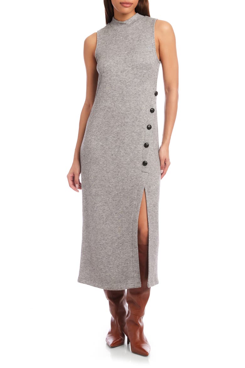 Lauren Button Detail Sleeveless Dress, Main, color, GRAY