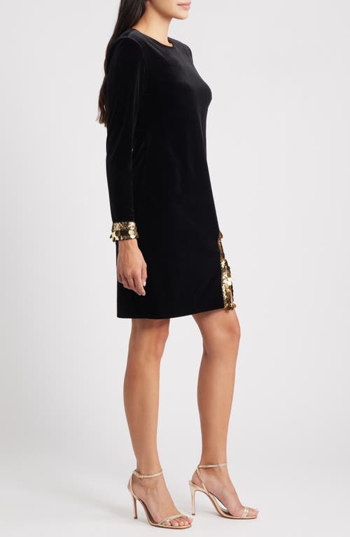 Vince Camuto Paillette Detail Long Sleeve Velvet Cocktail Dress In Black