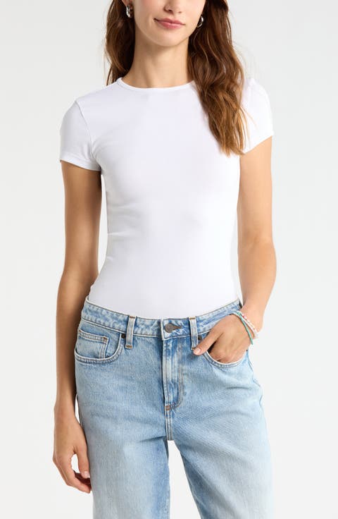 Stretch Cotton Blend Crewneck T-Shirt