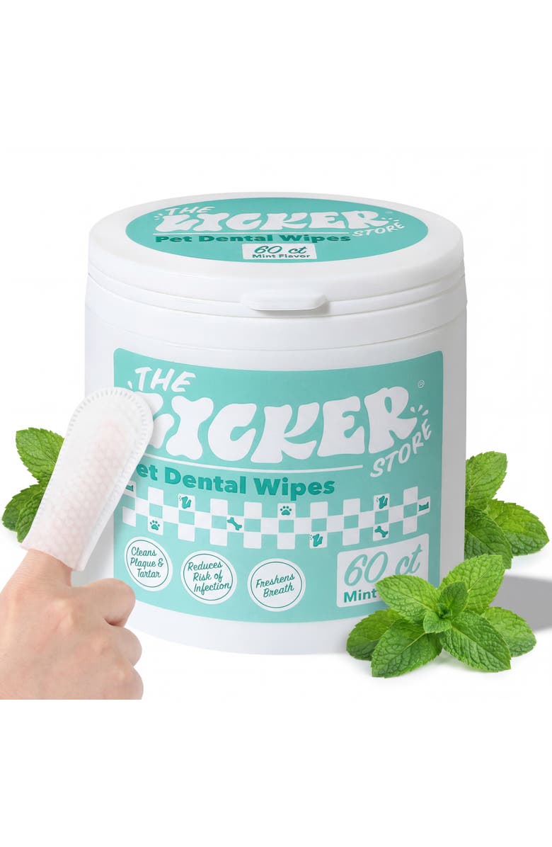 The Licker Store Hypoallergenic Dog Dental Finger Wipes with Aloe, Coconut Oil & Honey, Main, color, Mint Scented -1Pack (60 Ct)