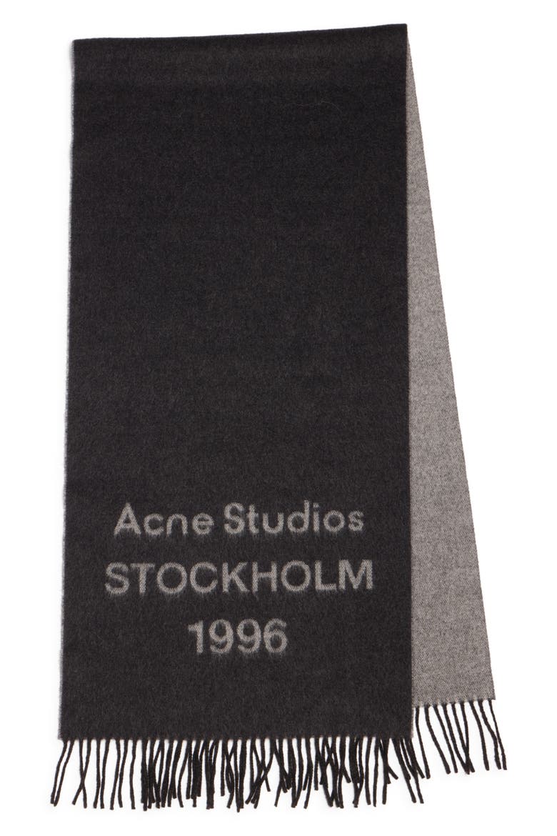 1996 Logo Jacquard Double Face Wool Fringe Scarf, Main, color, BLACK/ WHITE