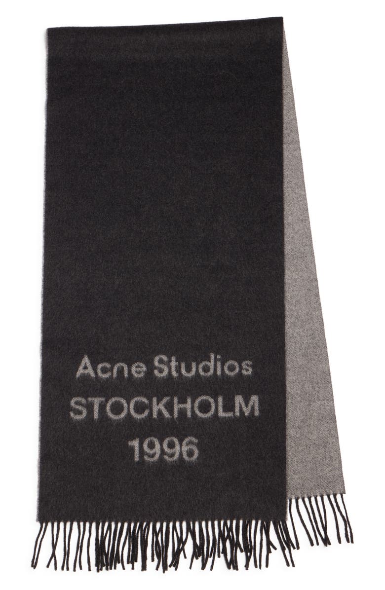 Acne Studios 1996 Logo Jacquard Double Face Wool Fringe Scarf, Main, color, Black/ White