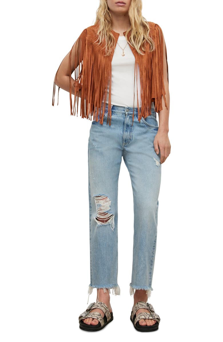 AllSaints Astral Tassel Suede Vest, Alternate, color,