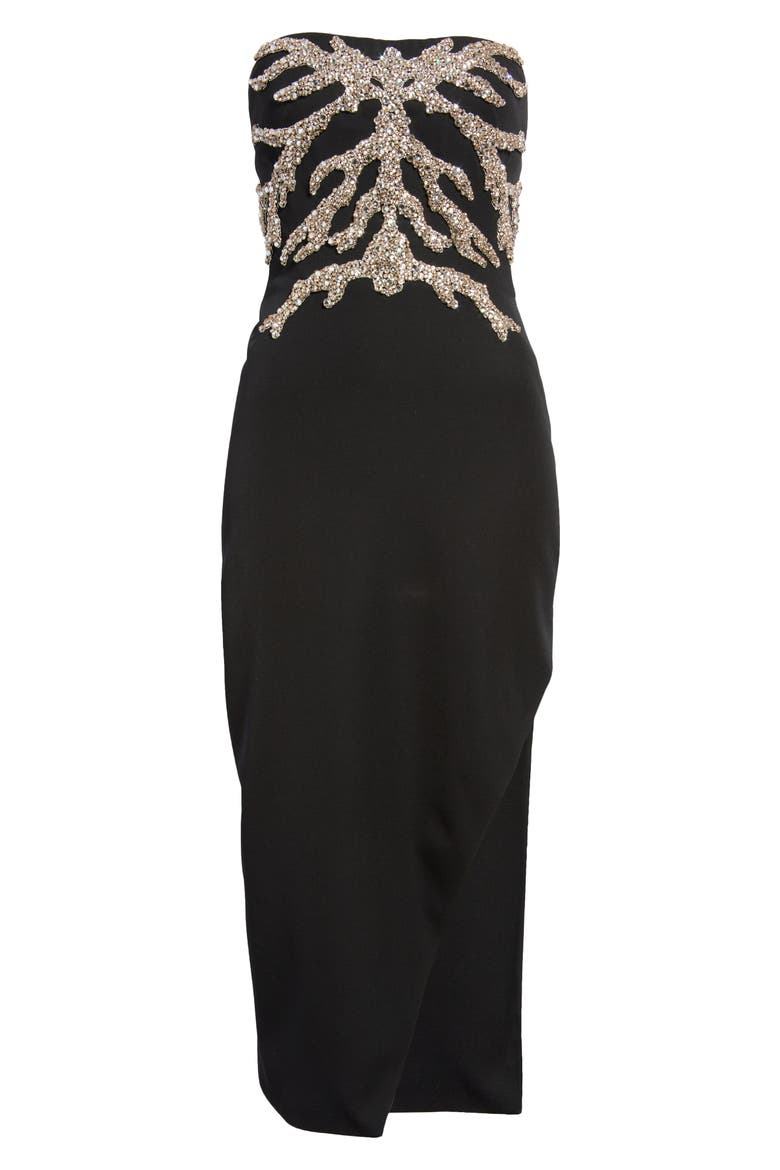 Mycelium Embellished Strapless Cocktail Dress, Alternate, color, BLACK