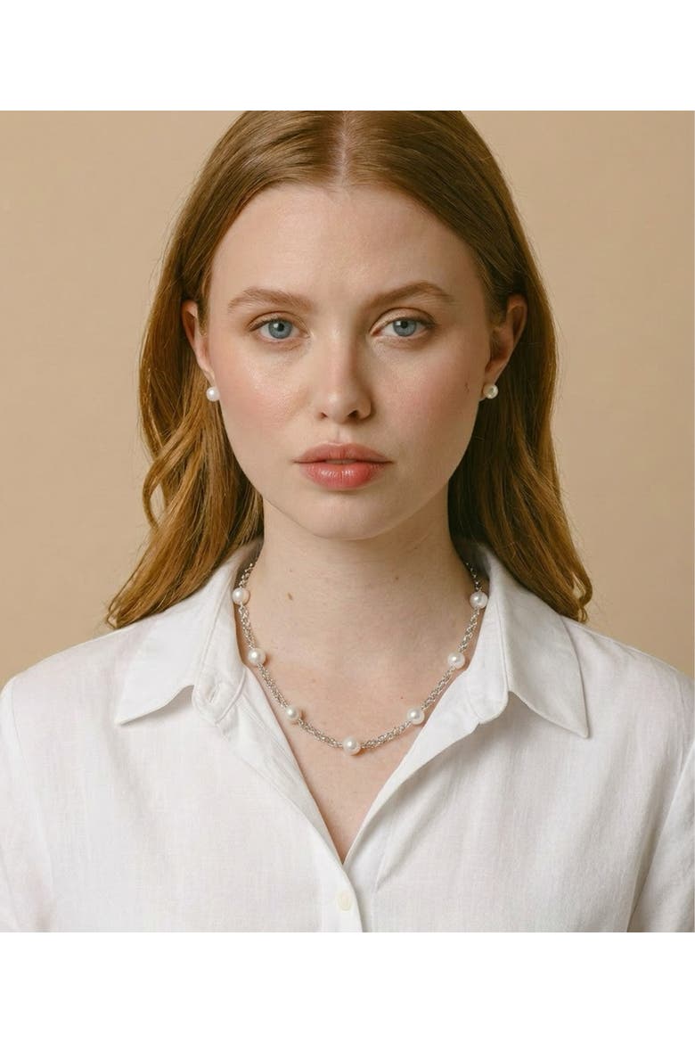 White Freshwater Pearl Tincup Braided Necklace, Alternate, color, Sterling Silver Chain