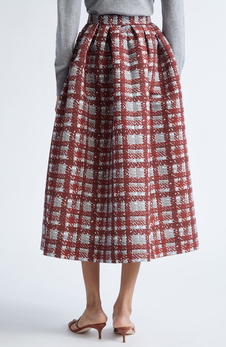 Oscar de la Renta Plaid Textured Faille A-Line Skirt, Alternate, color, Burgundy/ Blue