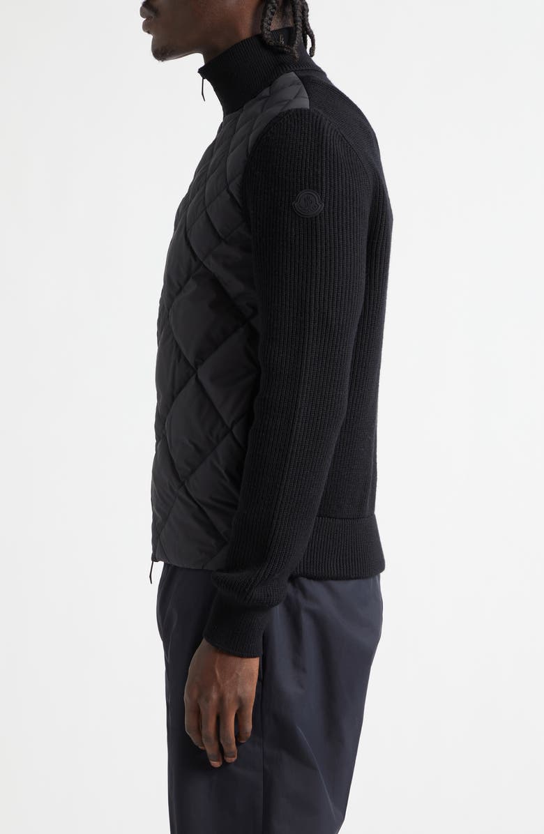 Moncler Hybrid Quilted Down Fill & Wool Cardigan, Alternate, color, Black