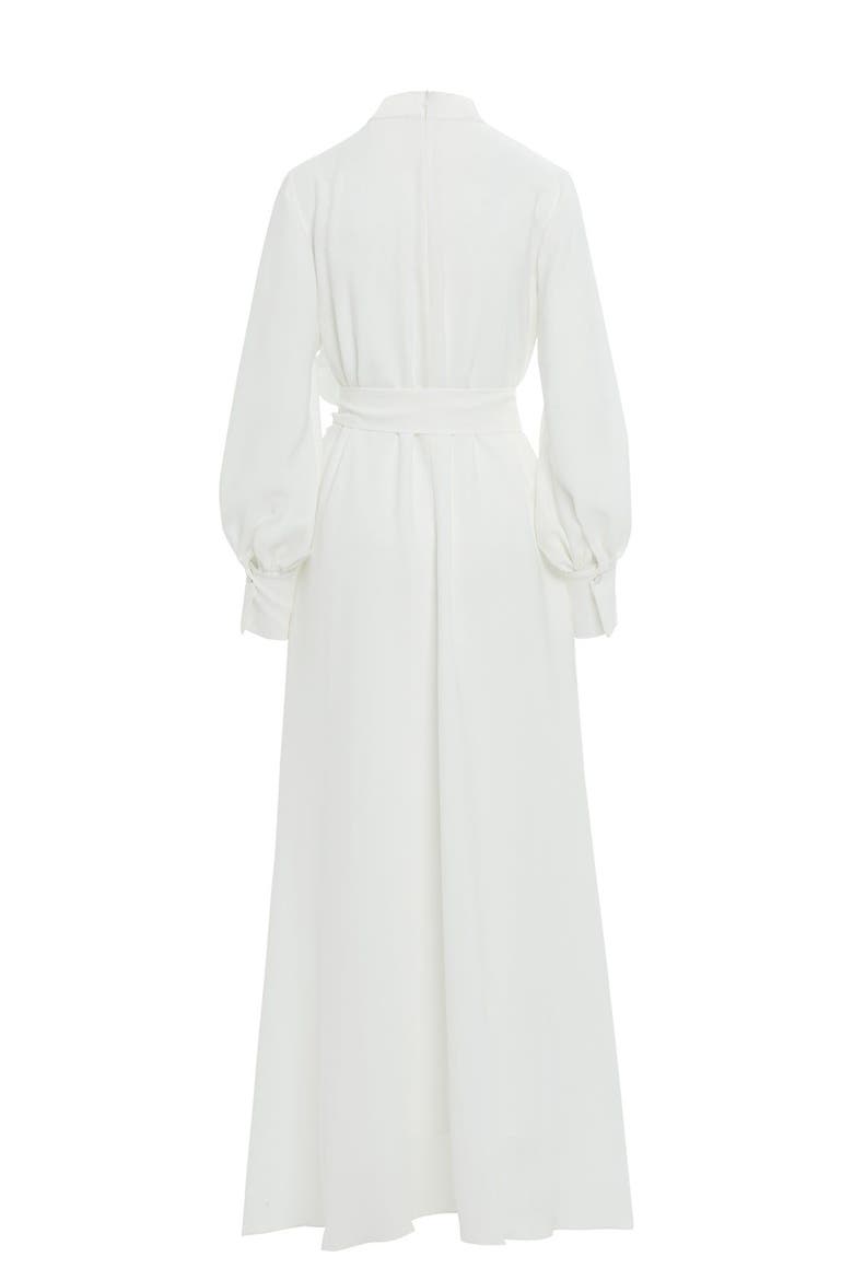 Gathered Detail Beaded Long Unlined Dress, Alternate, color, Ecru