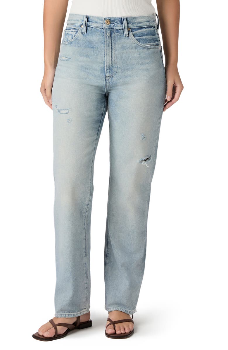 PAIGE Sawyer Ripped High Waist Straight Leg Jeans, Main, color, Mic Drop Destructed