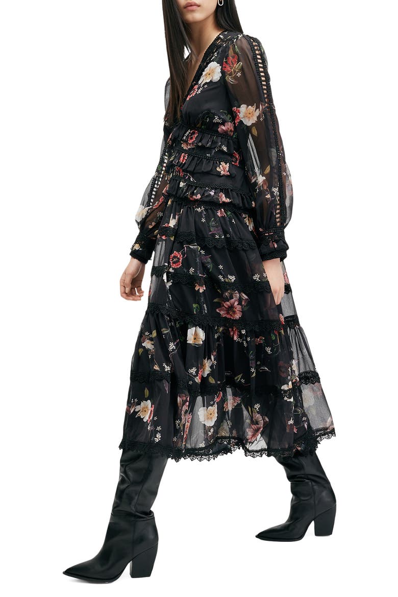 Zora Long Sleeve Tiered Dress, Alternate, color, UNITY BLACK