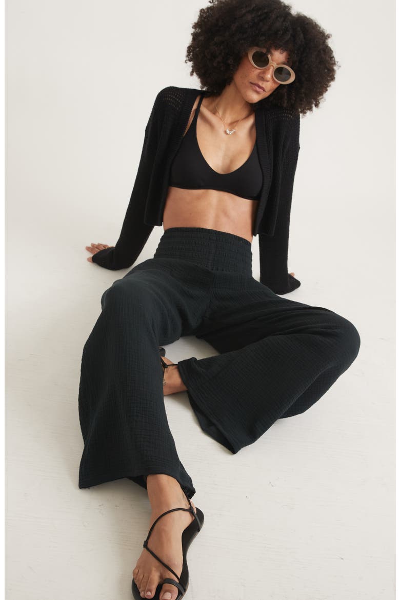 Corinne Double Cloth Cotton Palazzo Pants, Alternate, color, FADEDBLACK