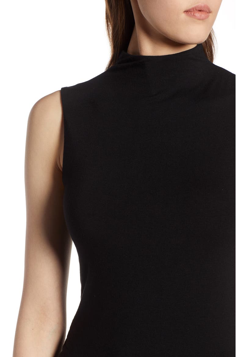Jersey Funnel Neck Top, Alternate, color, BLACK