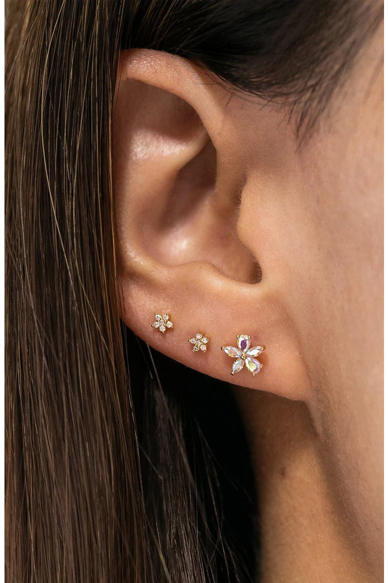 Gardenia Flower Stud Earrings, Alternate, color, GOLD