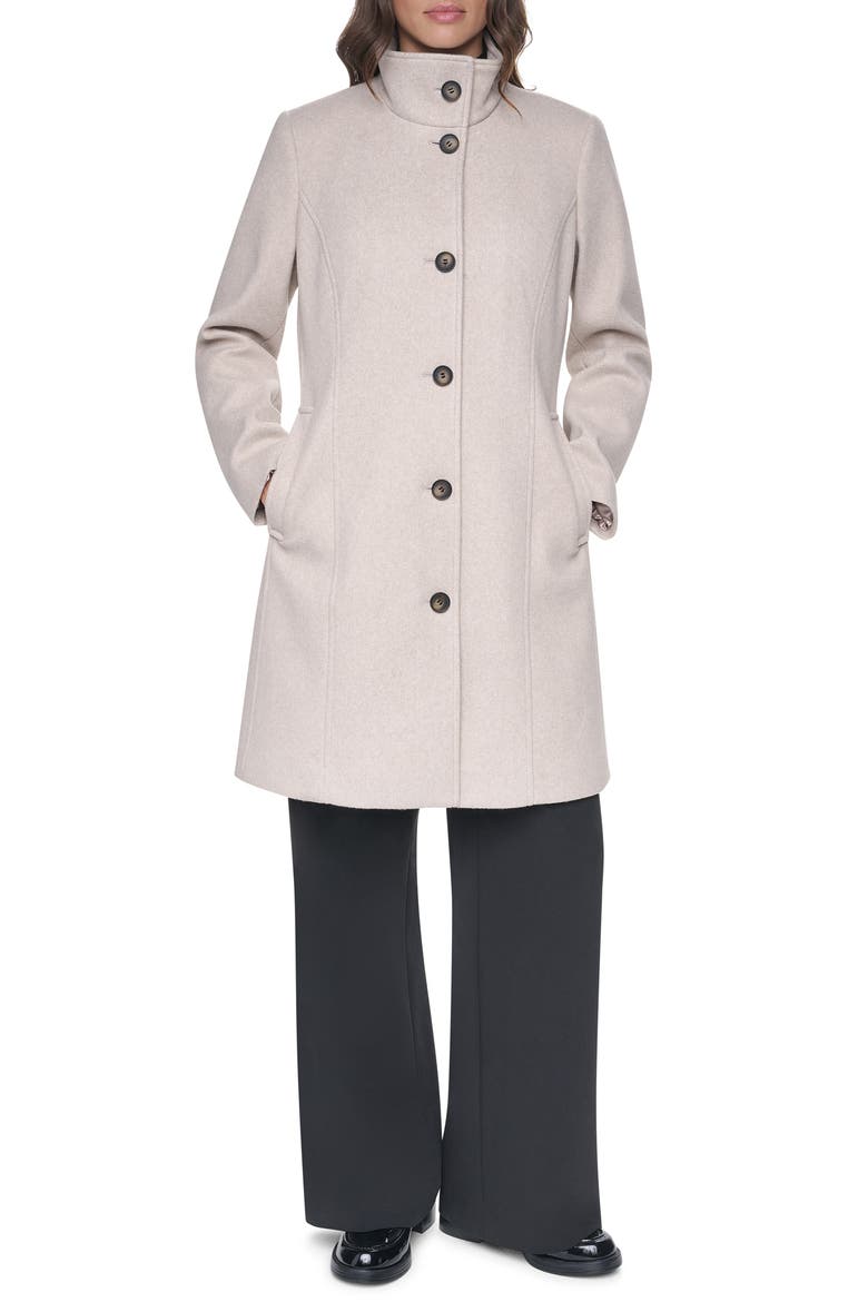 Stand Collar Faux Wool Coat, Alternate, color, BIRCH