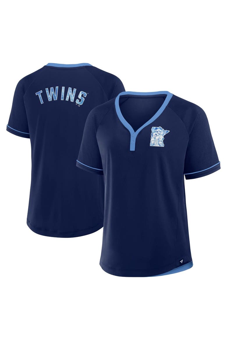 Women's Fanatics Navy Minnesota Twins Cooperstown Collection League Diva Raglan V-Neck T-Shirt, Main, color, Navy