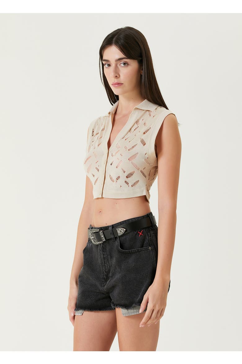Cropped Ripped Knit Top, Alternate, color, Brown