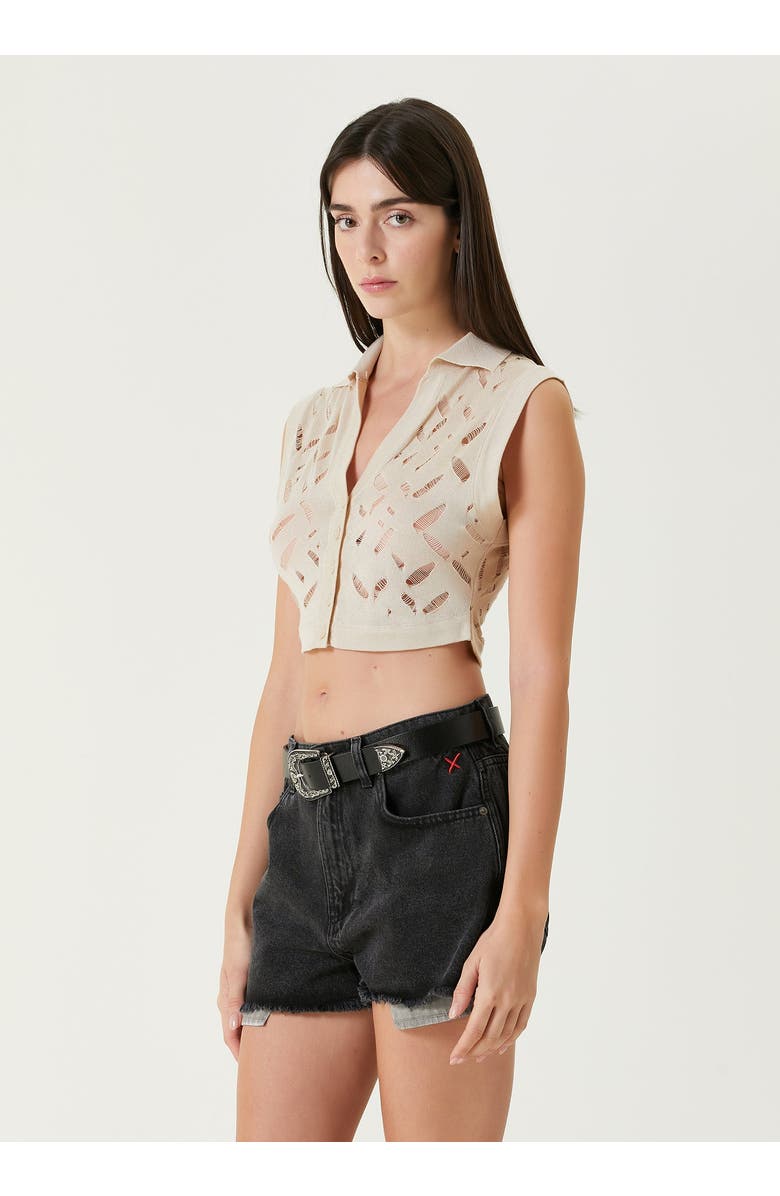 PCFG Cropped Ripped Knit Top, Alternate, color, Brown