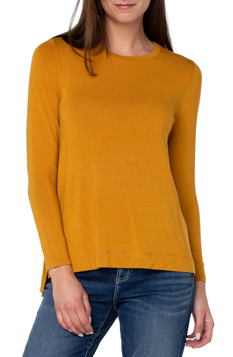 Liverpool Los Angeles High-Low Long Sleeve Top, Main, color, Mustard