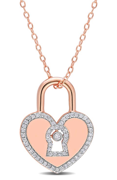 Sterling Silver Diamond Heart Lock Pendant - 0.19 ctw