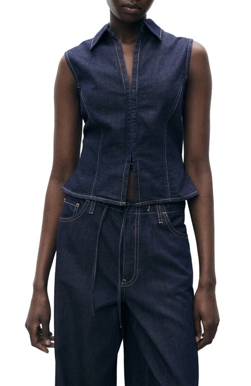 MANGO MANGO MARIA COLLARED COTTON & LINEN DENIM TOP