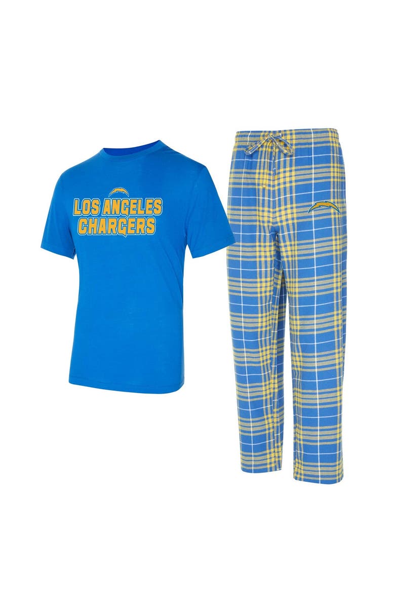 CONCEPTS SPORT Men's Concepts Sport Powder Blue/Gold Los Angeles Chargers Vector T-Shirt & Flannel Pants Sleep Set, Alternate, color, Powder Blue