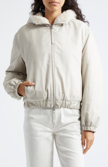 Vince Faux Fur Lined Bomber Jacket In Ceramic