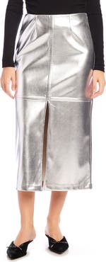 FIFTEEN TWENTY Kaia Metallic Faux Leather Midi Skirt