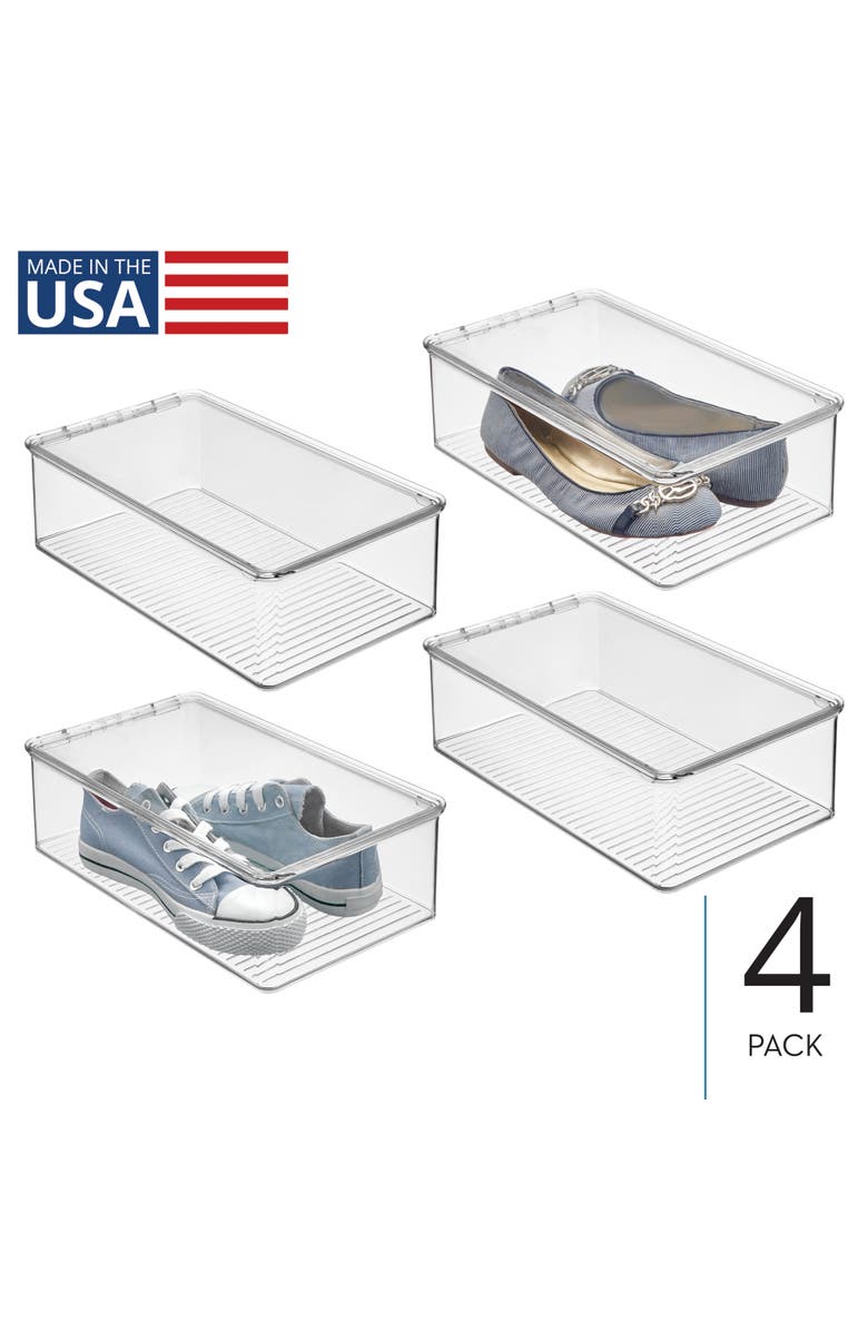 iDesign Stackable Plastic Shoe Box with Hinged-Lid for Sneakers, Sandals, and Flats, Set of 4, Clear, Alternate, color, Clear