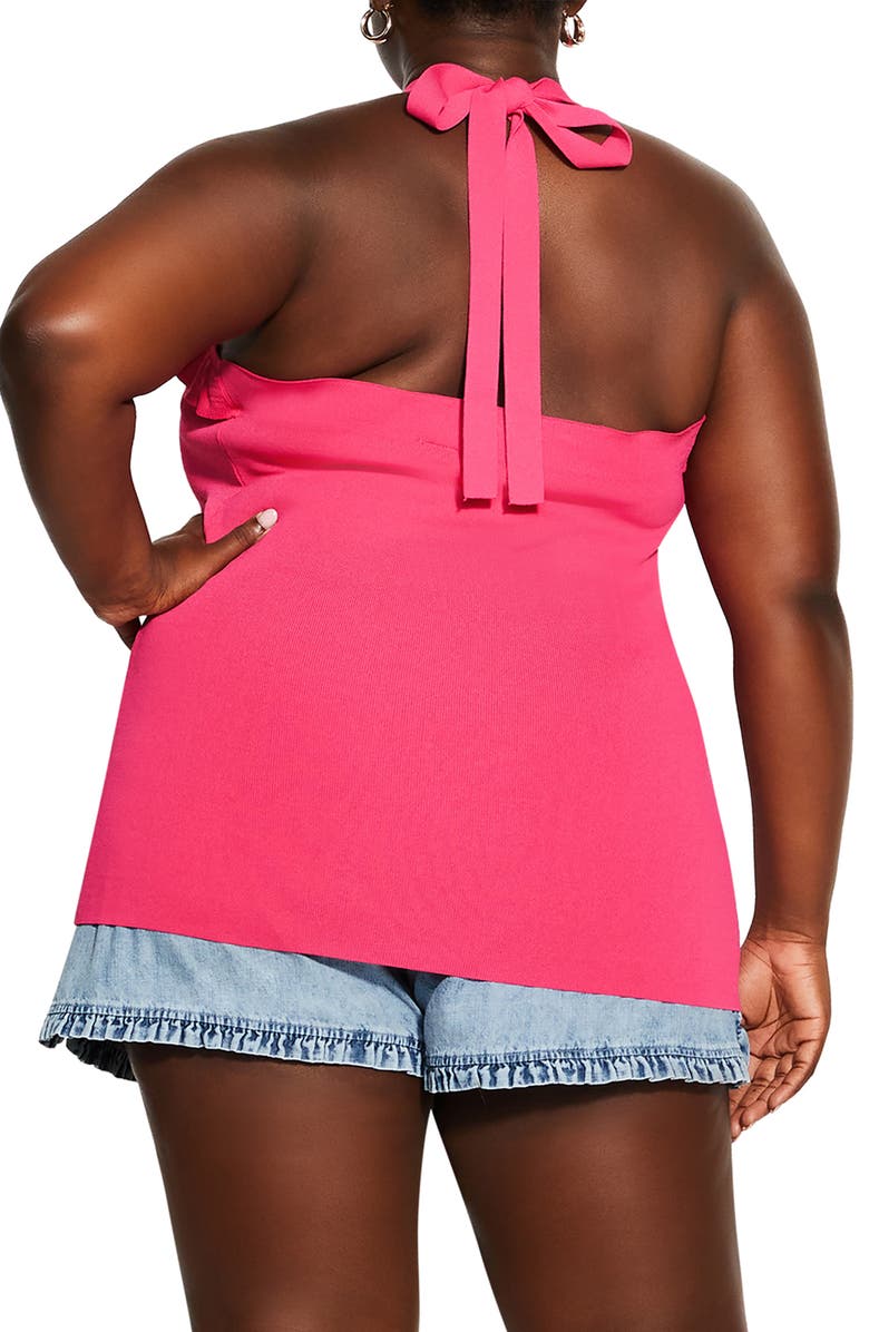 City Chic Ruffle Trim Knit Halter Top, Alternate, color, Vibrant Pink