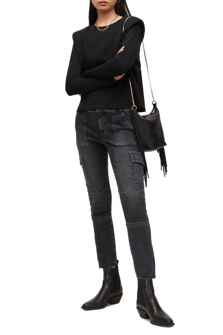 Duran Skinny Cargo Jeans, Alternate, color, WASHED BLACK