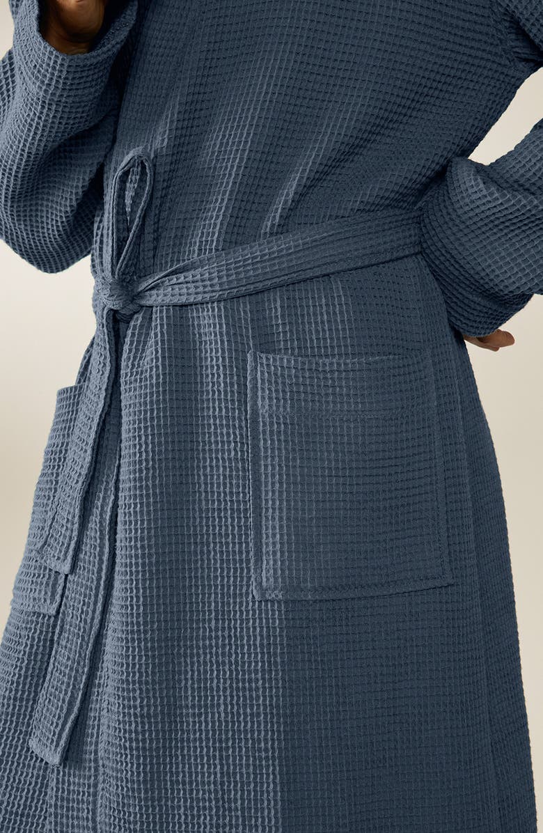 Coyuchi Gender Inclusive Organic Cotton Waffle Texture Robe, Alternate, color, Neptune