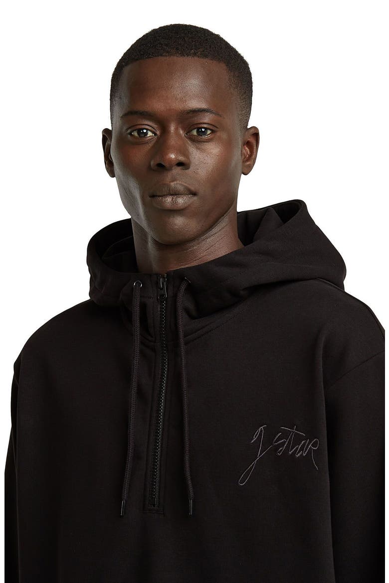 Script Logo Organic Cotton Blend Quarter Zip Hoodie, Alternate, color, DARK BLACK