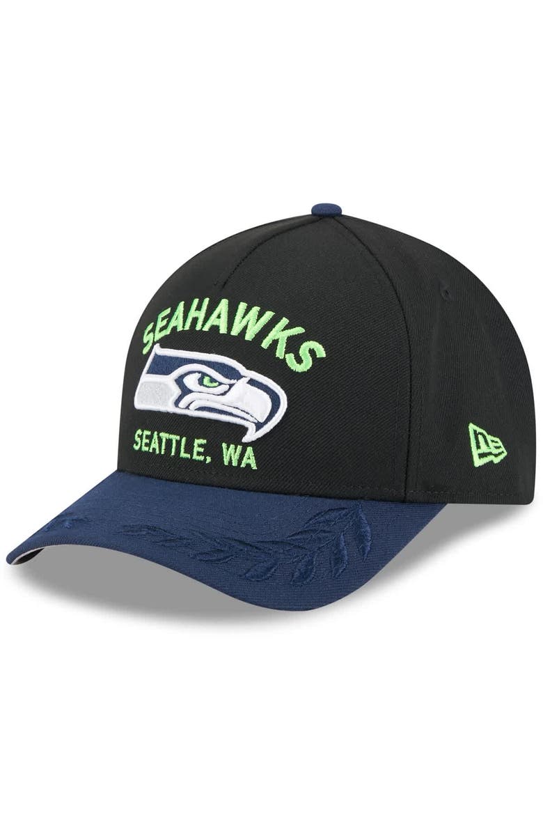 New Era Men's New Era Black/College Navy Seattle Seahawks 2025 NFL Draft 9FORTY A-Frame M-Crown Adjustable Hat, Main, color, Black