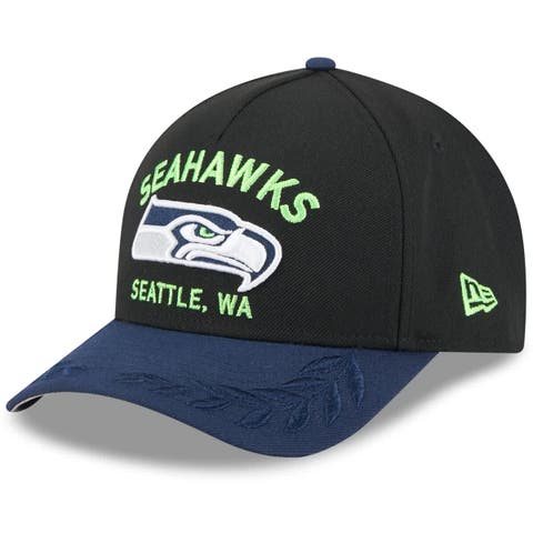 Men's New Era Black/College Navy Seattle Seahawks 2025 NFL Draft 9FORTY A-Frame M-Crown Adjustable Hat