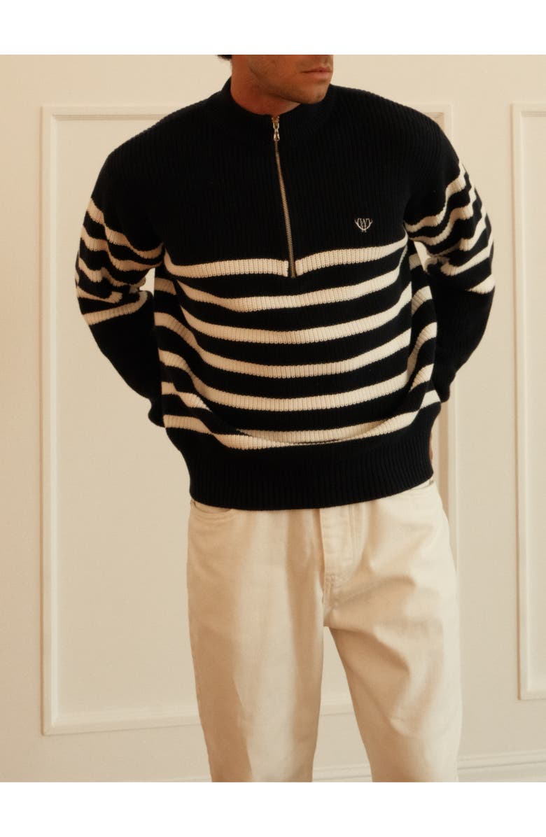 Walker & Hunt Huxley Striped Quarter Zip Sweater, Alternate, color, Navy