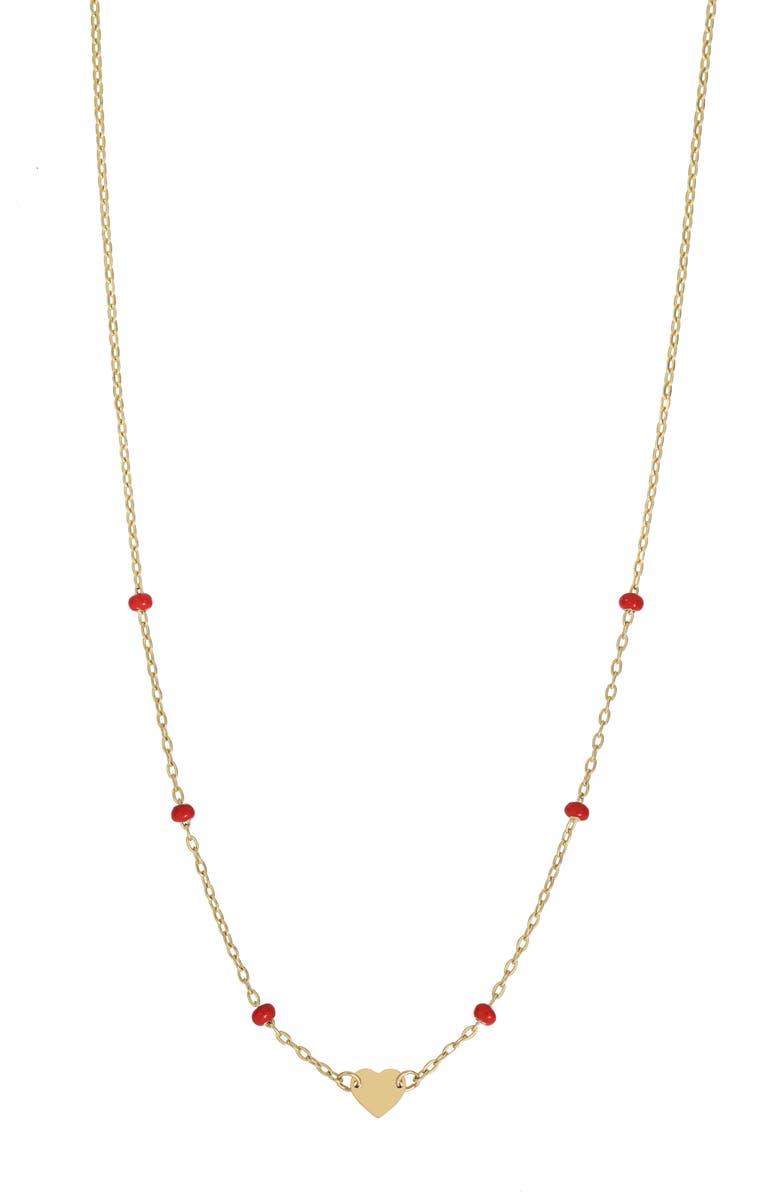 Bony Levy Kids' 14K Gold Beaded Heart Pendant Necklace, Main, color,