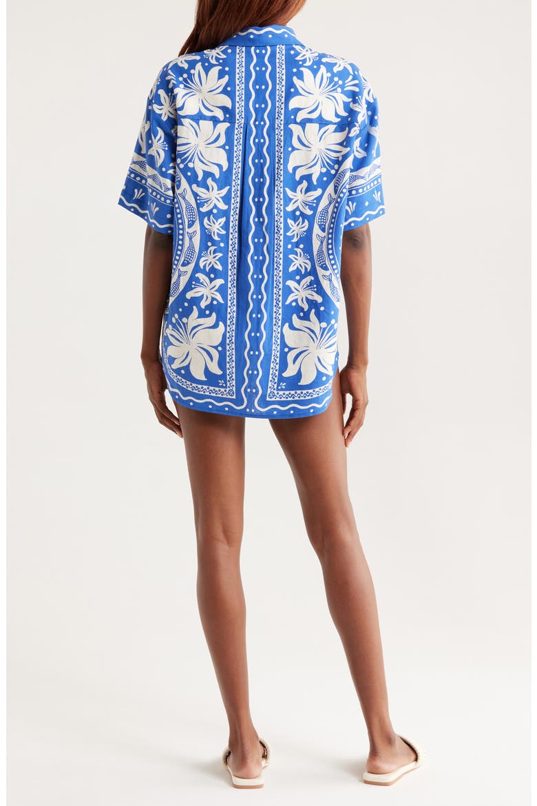 Ocean Oversize Linen Blend Cover-Up Button-Up Shirt, Alternate, color, BLUE
