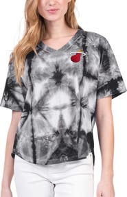 G-III 4HER BY CARL BANKS Women's G-III 4Her by Carl Banks Black Miami Heat Tournament Raglan Oversized Tie-Dye V-Neck T-Shirt