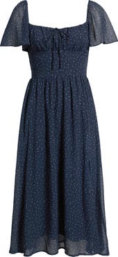 All in Favor Heart Polka Dot Butterfly Sleeve Midi Dress
