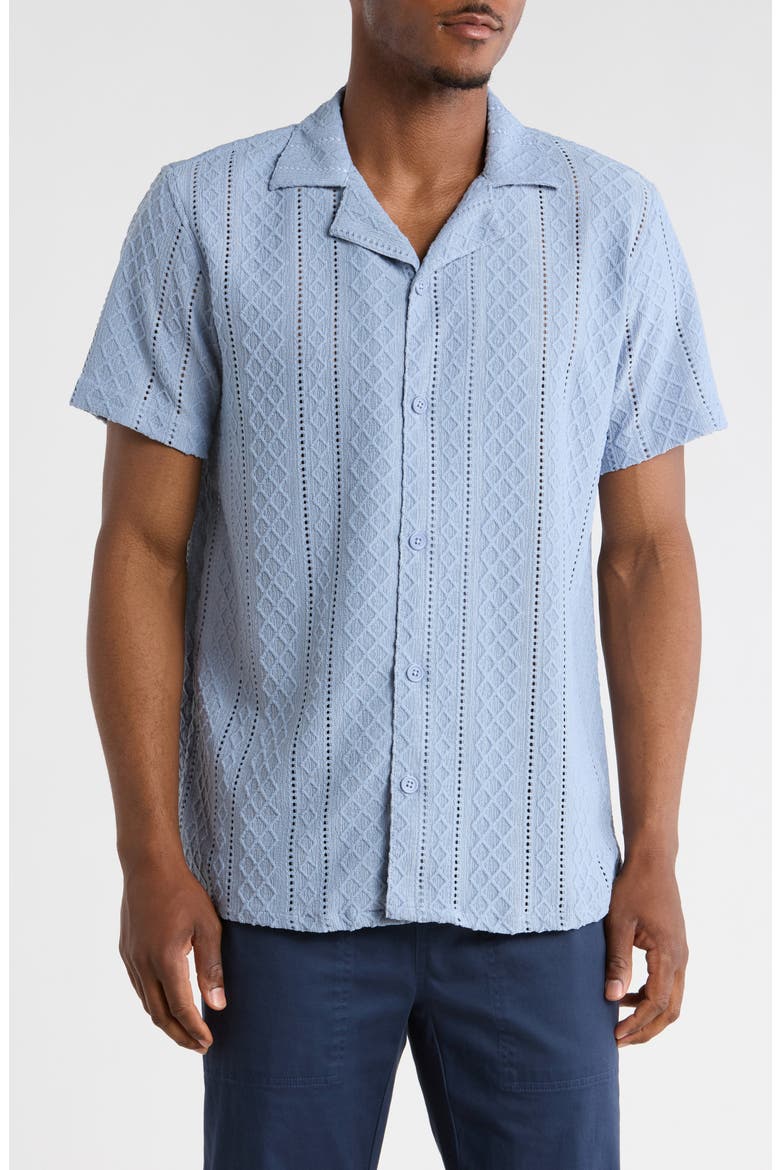 Modern Fit Textured Camp Shirt, Main, color, LIGHT BLUE