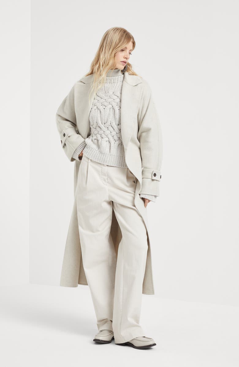 Brunello Cucinelli Hand-crafted coat in cashmere double beaver cloth with monili, Alternate, color,