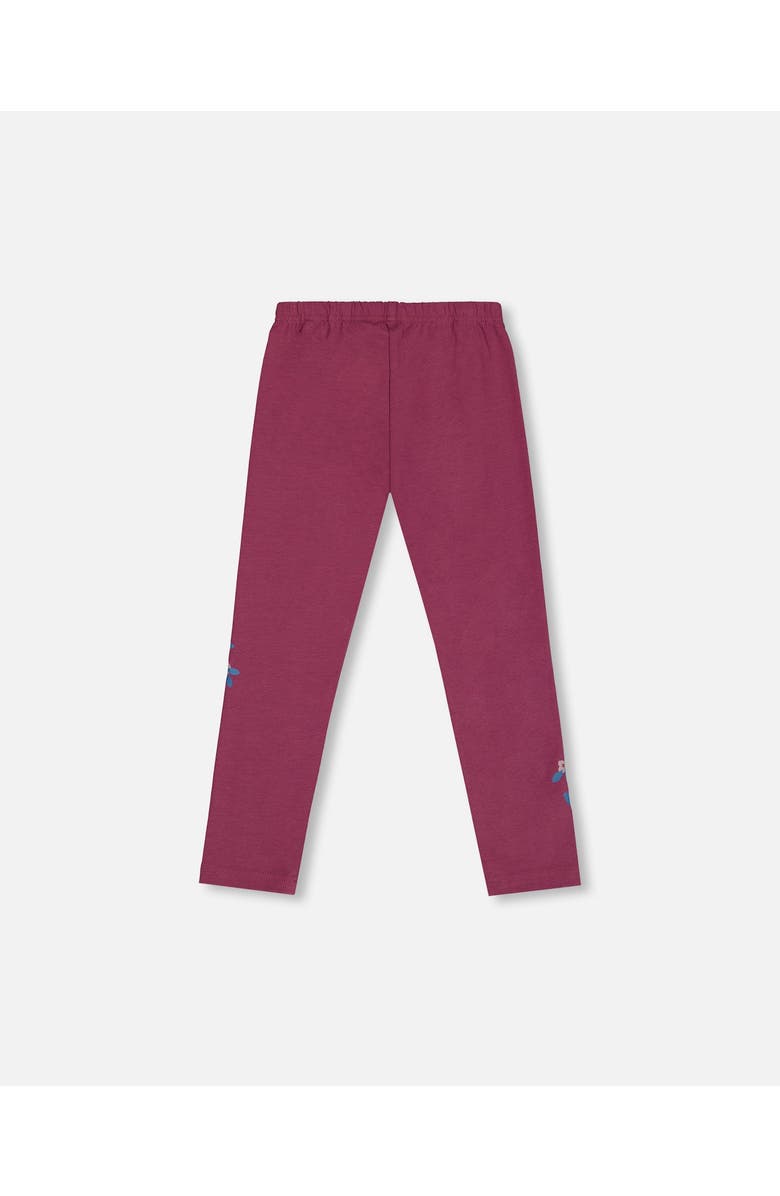 Deux par Deux Little Girl's Stretch Leggings With Print Burgundy, Alternate, color, 
