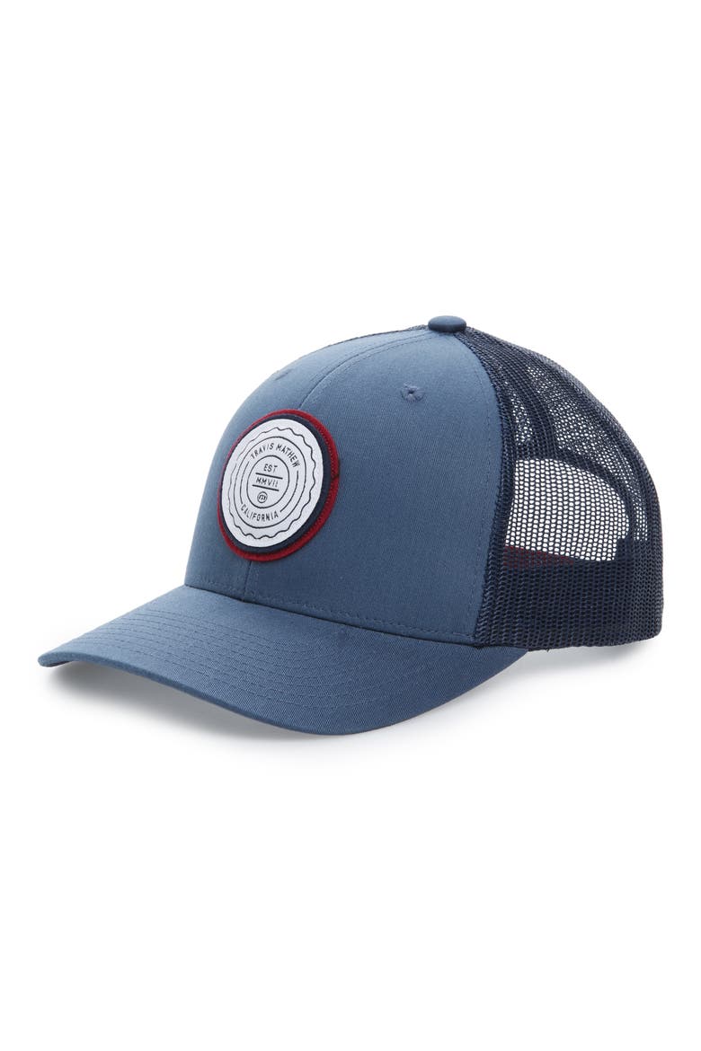Trip L Trucker Hat, Main, color, DARK BLUE