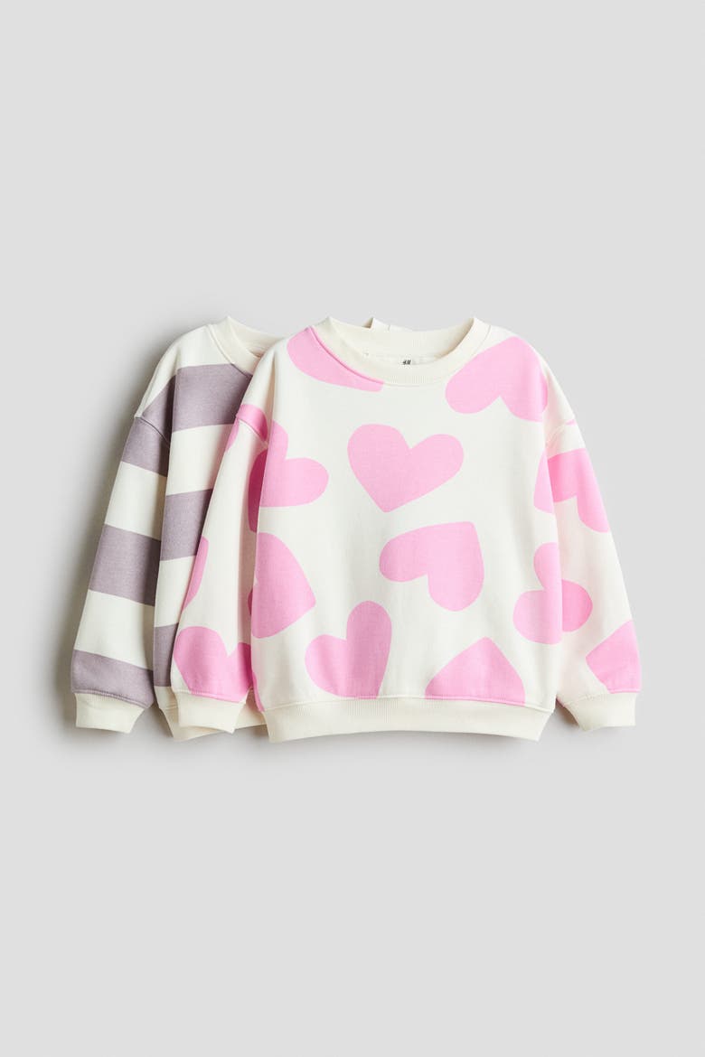 2-pack Printed Brushed-inside Sweatshirts, Main, color, Cream/hearts