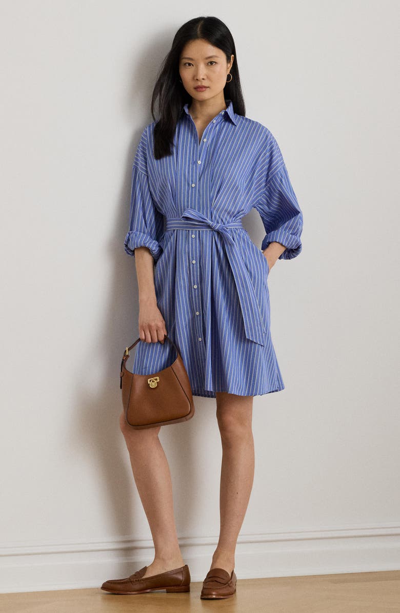 Lauren Ralph Lauren Yarn Dyed Broadcloth Cotton Long Sleeve Shirtdress, Alternate, color, Blue Multi