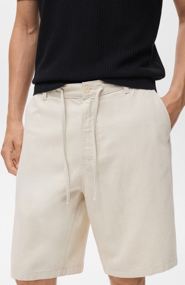 MANGO Drawstring Cotton & Linen Bermuda Shorts, Alternate, color, Ecru