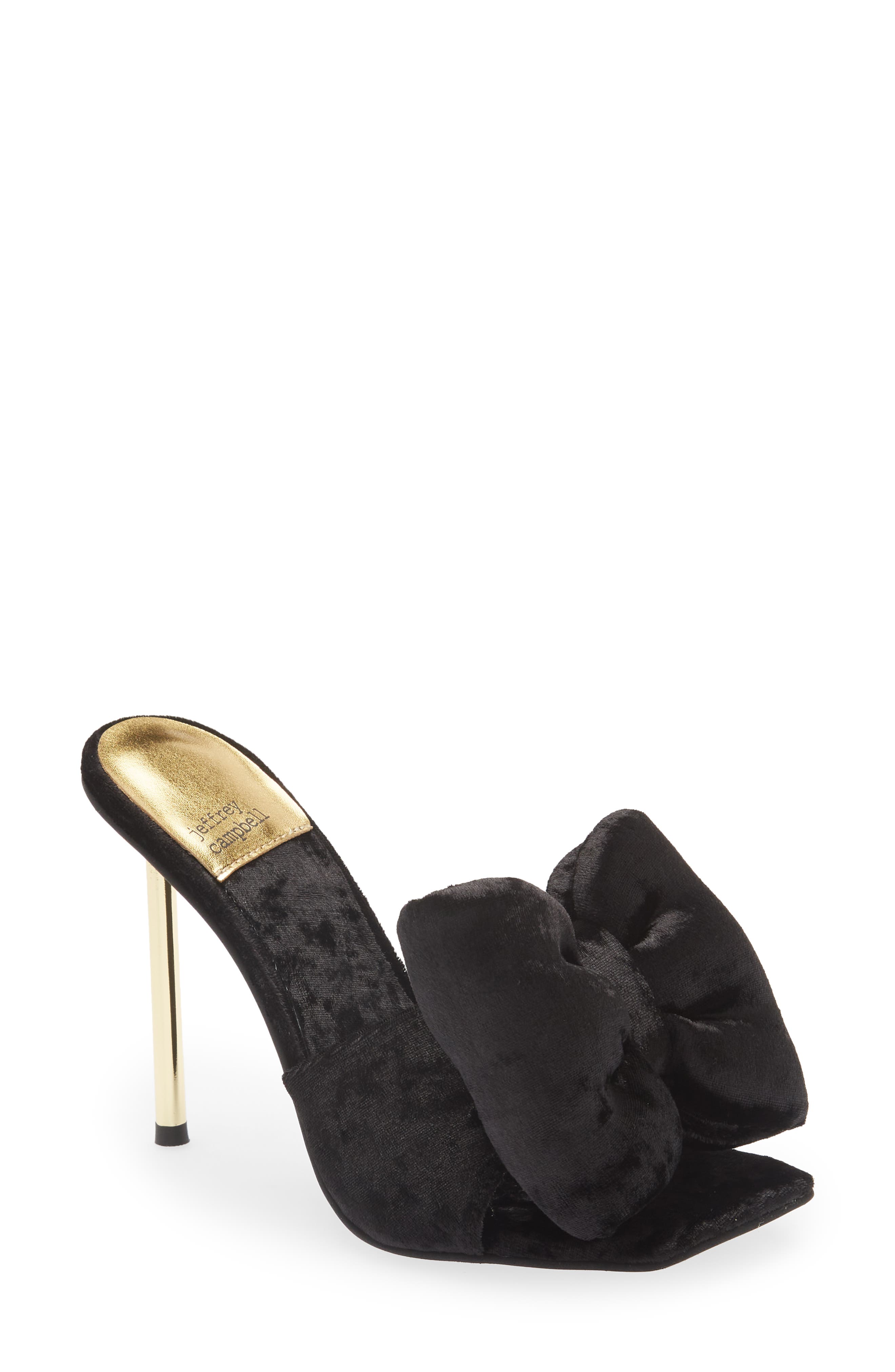 Bow Down Slide Sandal, Main, color, BLACK VELVET GOLD
