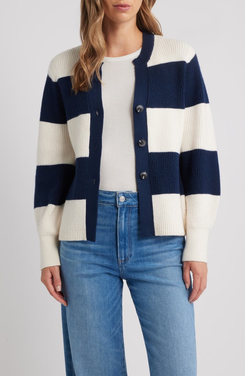 525 america Lottie Rugby Stripe Cardigan, Main, color, Dark Blue Multi